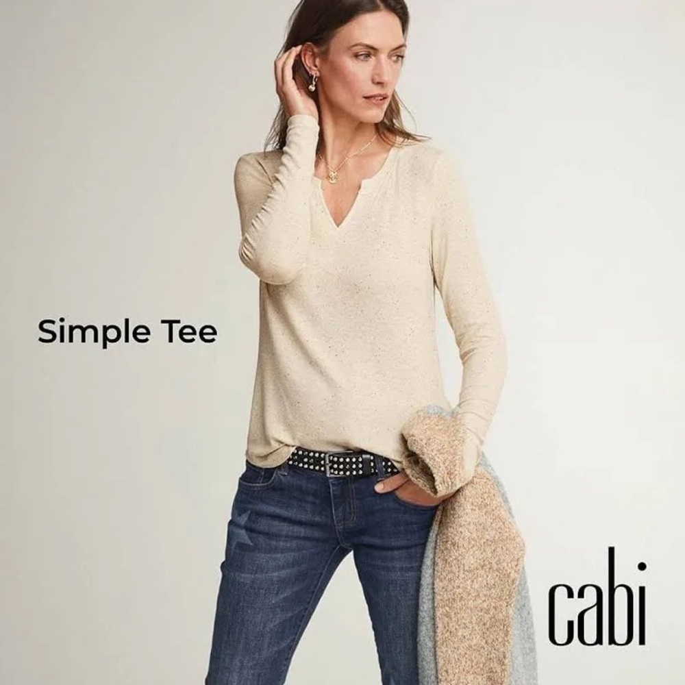 CAbi 4003 Simple Tee Oatmeal Womens Size XS Beige Ribbed Long Sleeve